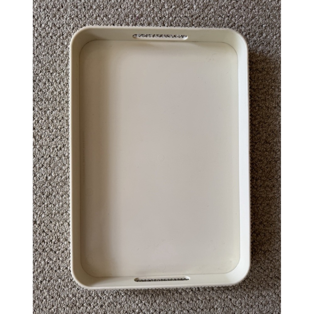 VTG Estee Lauder Cream Vanity Tray Fluted Edge Handles 16x11 Plastic